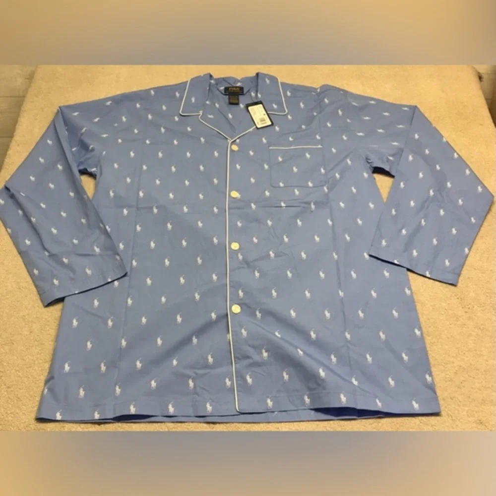 Polo Ralph Lauren Size 2XLT All Over‎ Polo Player Pajama Long Shirt Beach Blue